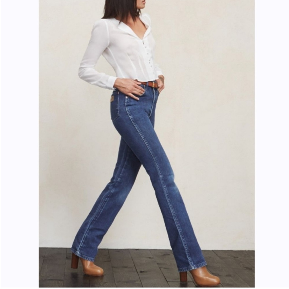 Reformation Wrangler high rise straight leg jeans in dark wash l